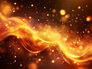 Obraz premium Abstract fiery waves with golden particles. Concept of energy, power, and warmth.
