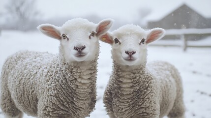 Naklejka premium Lamb's gentle spirit shines amidst the crisp winter snow.