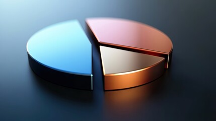 Realistic 3D pie chart with metallic sheen, [business visual], [emphasizing precision and cutting-edge technology] 