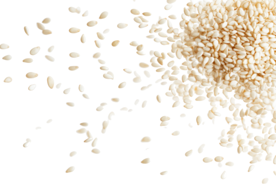 sesame seeds flying on transparent background