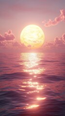 Golden Moon over the Ocean Sunset