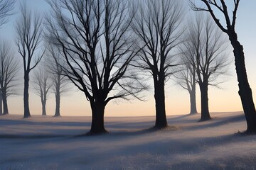 Dawn frost on trees, photo tinged Generative AI 