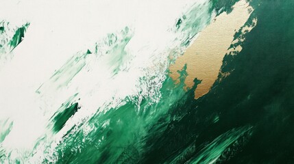 Abstract Emerald and Gold Swirl Painting