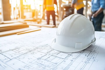 Construction Safety and Blueprint Planning. Construction site. AI generated image