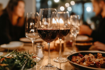 Obraz premium Close-Up of Wine Glasses at a Party with Blurred Background
