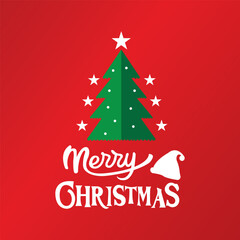 Merry christmas tree decorations with santa hats design background