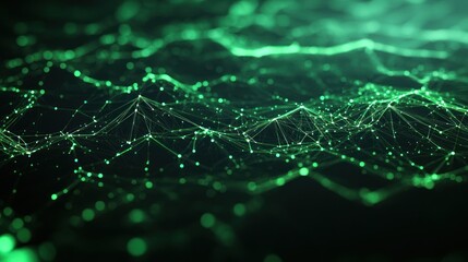 Abstract Green Network Visualization: Digital Landscape of Interconnected Nodes