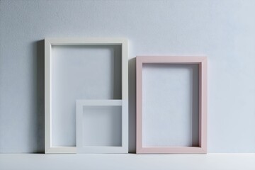 Minimalist empty frames on display against a textured wall