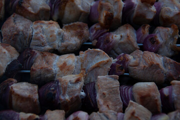 Appetizing crispy kebab on skewers