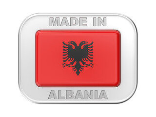 Made in Albania, silver badge with the flag of Albania
