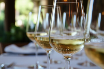 Close-Up of Wine Glasses at a Party with Blurred Background