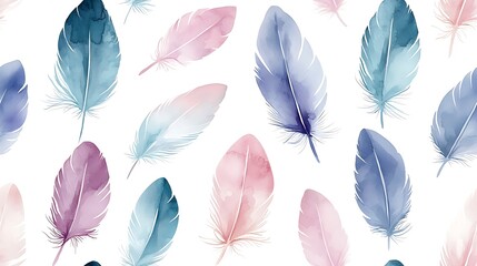 Fototapeta premium Seamless pattern Watercolor Pastel Feathers Seamless Pattern.