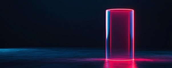 Anti tracking and protection concept. Translucent cylinder illuminated by red and blue lights in a dark setting.