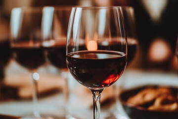 Close-Up of Wine Glasses at a Party with Blurred Background