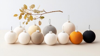 Cozy Minimalist Hand Knitted Christmas Ornaments in Soft Cream and Beige Tones