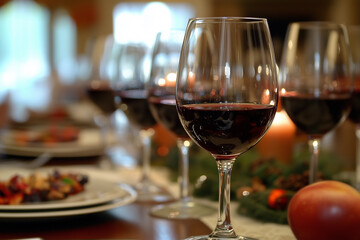 Naklejka premium Close-Up of Wine Glasses at a Party with Blurred Background