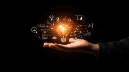 Innovative Lightbulb Surrounded by Business Icons