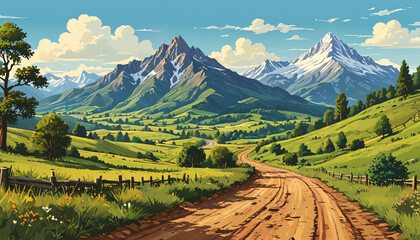 Obraz premium Chemin vers la montagne ensoleillée