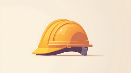 Fototapeta premium Minimalist cartoon illustration of yellow safety helmet, featuring simple clean design with soft shadows and smooth&nbsp;edges in professional vector art style.
