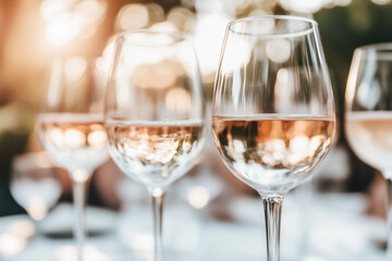 Close-Up of Wine Glasses at a Party with Blurred Background