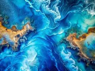 Abstract Blue Toned Graphical Background Captured from Above, Showcasing Fluid Shapes and Textures in a Dreamy Aerial Perspective for Modern Digital Design Projects