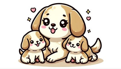 Cartoon, a mother dog with her puppies 