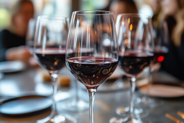 Fototapeta premium Close-Up of Wine Glasses at a Party with Blurred Background