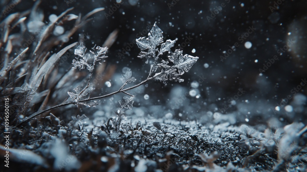 Poster a snow covered branch with frost on it