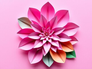 Fototapeta premium A vibrant pink post-it note stands out against a colorful paper flower background, creating a cheerful and whimsical design, design, paper flower, generative AI