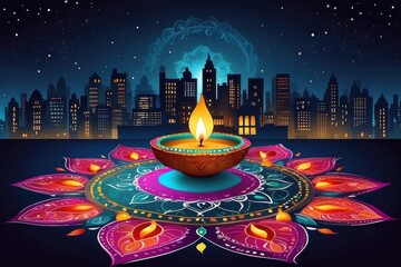 Diwali Celebration template. Diwali festival bokeh banner design. concept flat greeting card template invitation.
