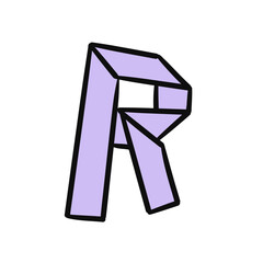  letter R in colorful pastel origami style on transparency background
