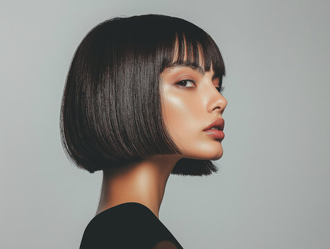 A close-up portrait of a man/woman with a trendy, edgy mullet haircut