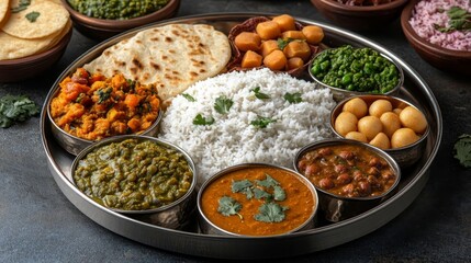 A variety of Indian dishes served.