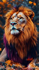 Fototapeta premium Animal lion in vivid color, vertical wallpaper 