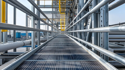 Industrial Metal Walkway. Elevated Perspective