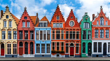 Fototapeta premium Vibrant Row of Colorful Gabled Houses in a Historic European City