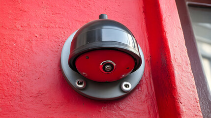 Red and Black Security Camera Mounted on Red Wall