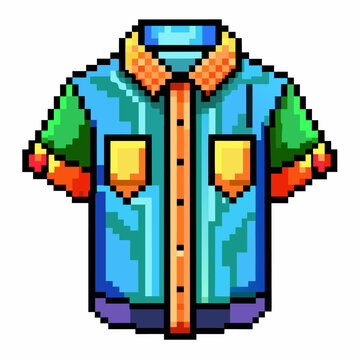 recommend clip art: Colorful Pixelated Shirt Icon in Retro Video Game Style