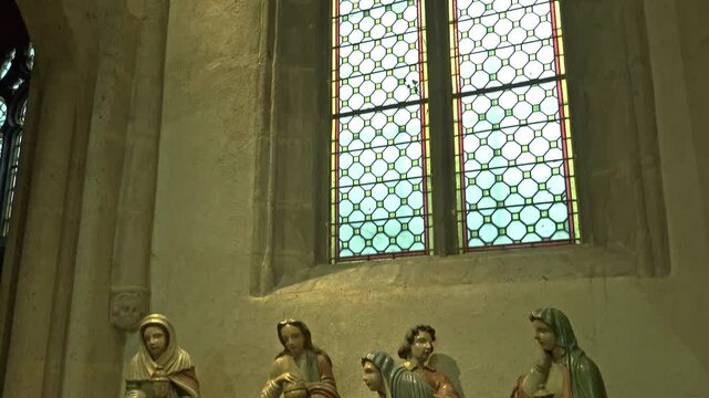 Deposition of Jesus Christ, 18th century polychrome wooden group in the Grand'&Eacute;glise de Saint-&Eacute;tienne. Saint-&Eacute;tienne, France