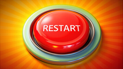 Fototapeta premium Red restart button with glowing yellow aura