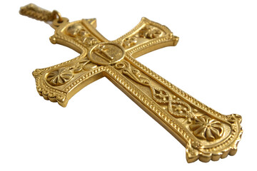 Obraz premium A golden Christian cross symbolizes faith, hope, and sacrifice, often crafted with intricate designs and radiant shine, representing the divine light of Christ's love and salvation.