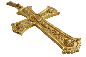 A golden Christian cross symbolizes faith, hope, and sacrifice, often crafted with intricate designs and radiant shine, representing the divine light of Christ's love and salvation.