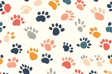 Fototapeta premium A playful pattern featuring colorful paw prints on a light background.