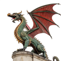 Fototapeta premium Majestic dragon statue isolated on a transparent background, png