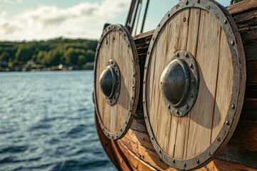 Naklejka premium Wooden Viking snekkja longship, detailed view, Finland.
