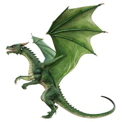 Fototapeta premium Majestic green flying dragon isolated on a transparent background, png