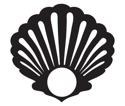 Seashell with a pearl icon silhouette vector, Cartoon Sea shell icon