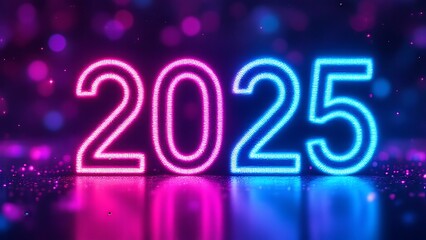Glowing Neon 2025 - Indicating New Year vibe - Vibrant Bokeh and Festive Atmosphere