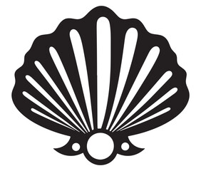 Seashell with a pearl icon silhouette vector, Cartoon Sea shell icon