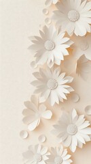 minimalist illustration of white flowers and petals on a beige background